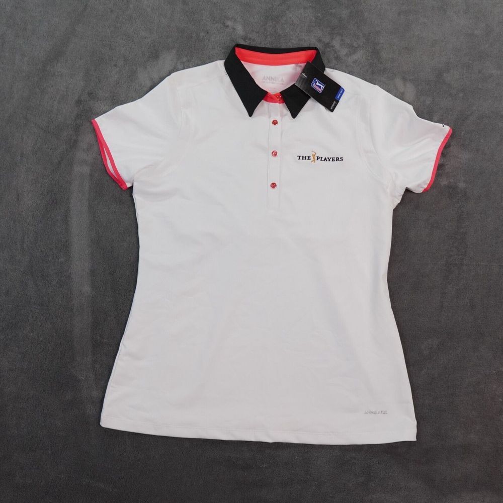 Cutter Buck Annika Shirt Womens Medium White CB DryTec Polo UPF 50 TPC Sawgrass‎